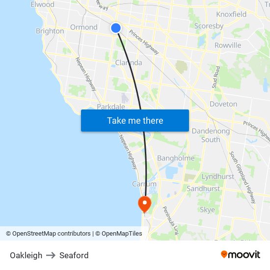 Oakleigh to Seaford map