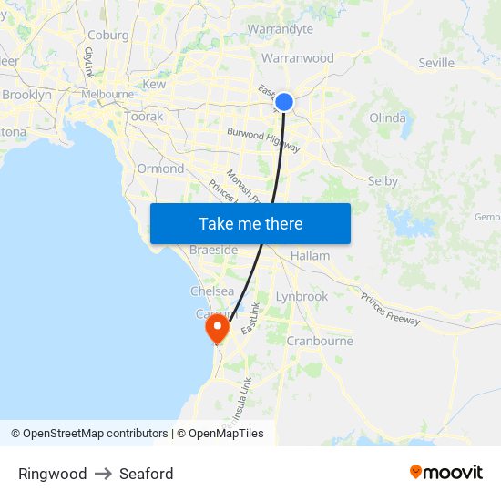 Ringwood to Seaford map