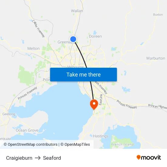 Craigieburn to Seaford map