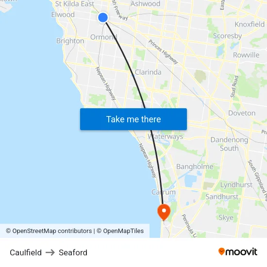 Caulfield to Seaford map