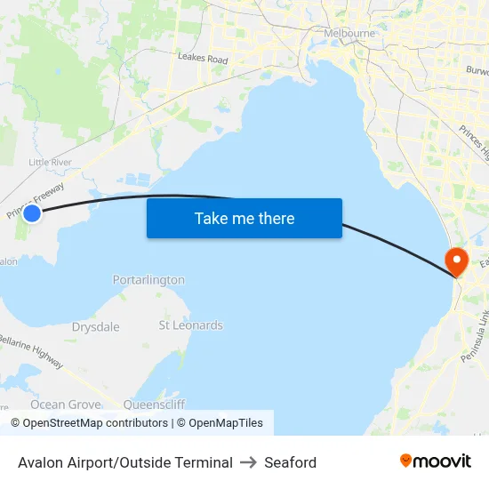 Avalon Airport/Outside Terminal to Seaford map