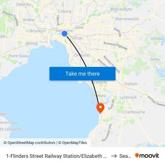 1-Flinders Street Railway Station/Elizabeth St (Melbourne City) to Seaford map