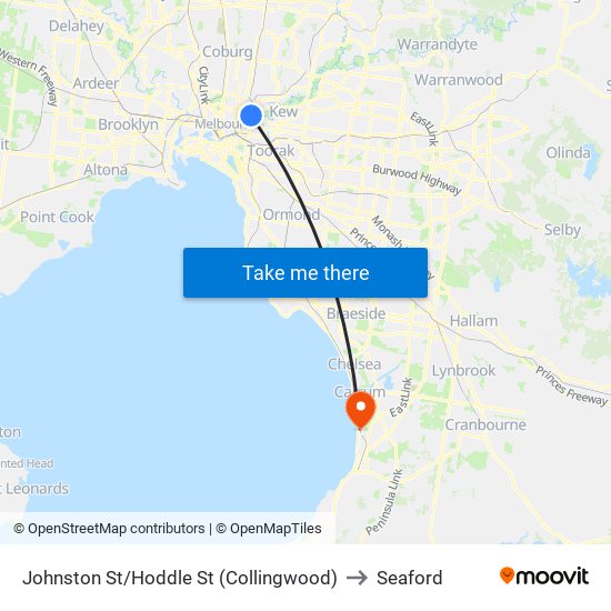 Johnston St/Hoddle St (Collingwood) to Seaford map