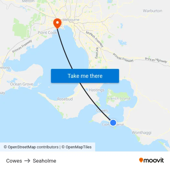 Cowes to Seaholme map