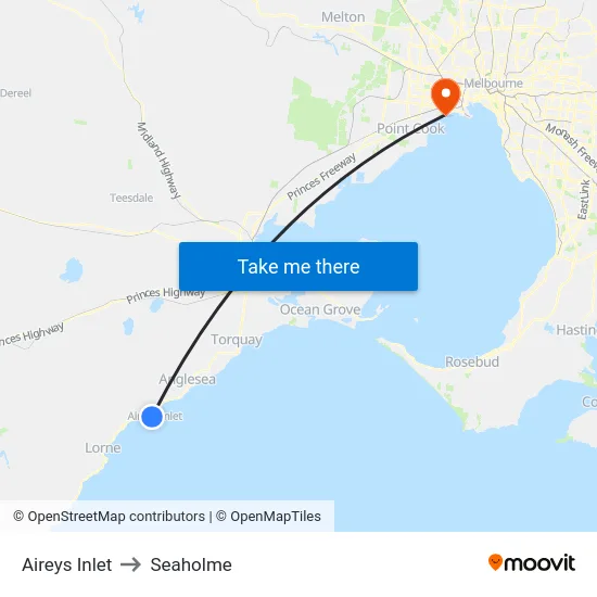 Aireys Inlet to Seaholme map