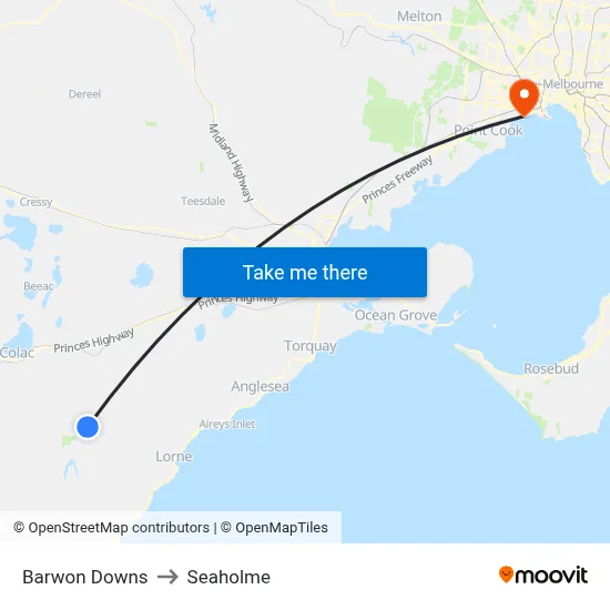 Barwon Downs to Seaholme map