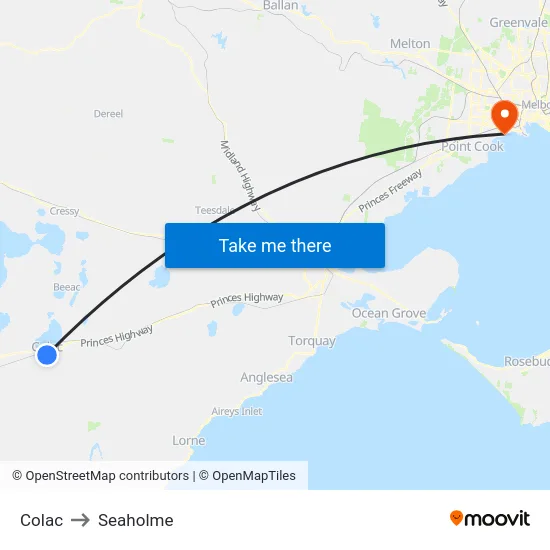 Colac to Seaholme map