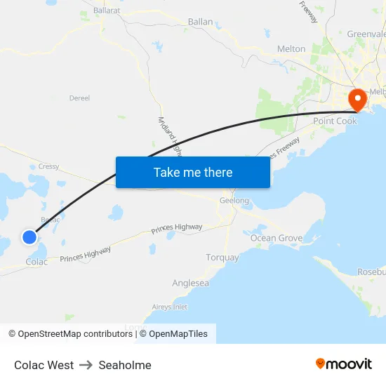 Colac West to Seaholme map