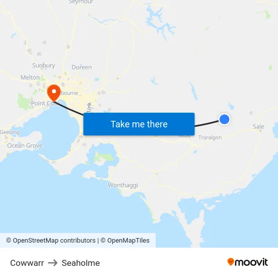 Cowwarr to Seaholme map