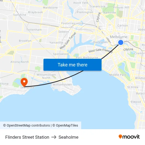 Flinders Street Station to Seaholme map
