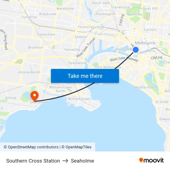 Southern Cross Station to Seaholme map