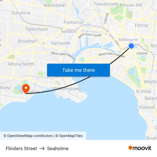 Flinders Street to Seaholme map