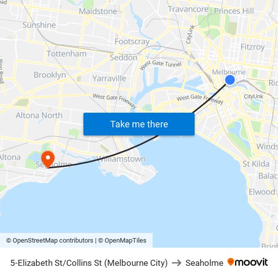 5-Elizabeth St/Collins St (Melbourne City) to Seaholme map