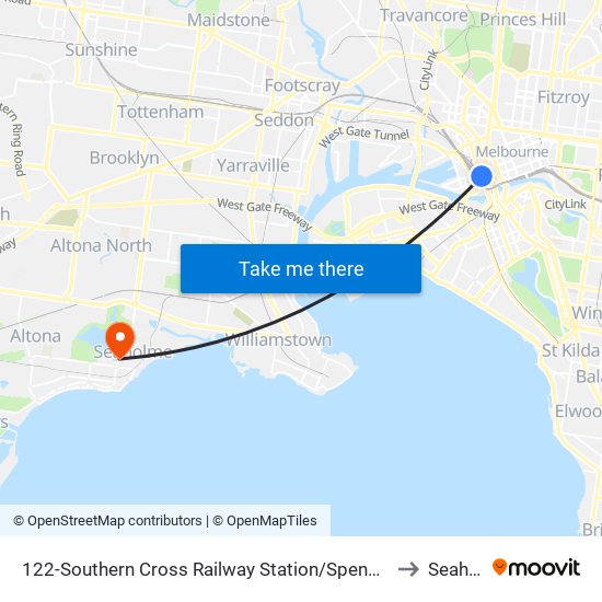 122-Southern Cross Railway Station/Spencer St (Melbourne City) to Seaholme map