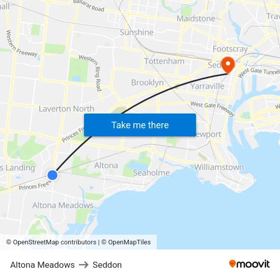 Altona Meadows to Seddon map