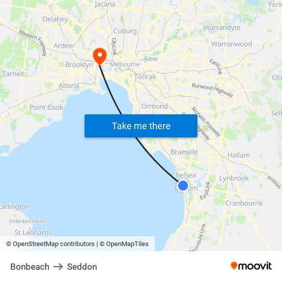 Bonbeach to Seddon map