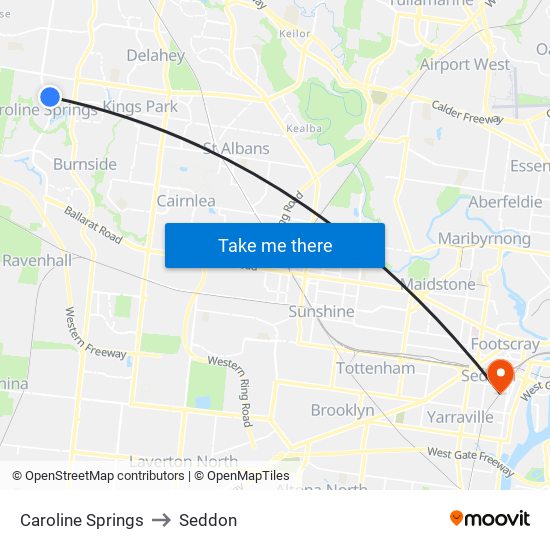 Caroline Springs to Seddon map