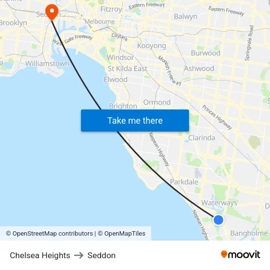 Chelsea Heights to Seddon map