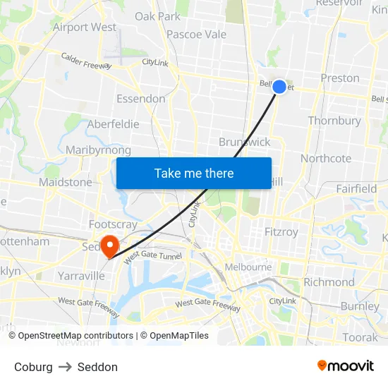 Coburg to Seddon map