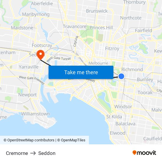 Cremorne to Seddon map