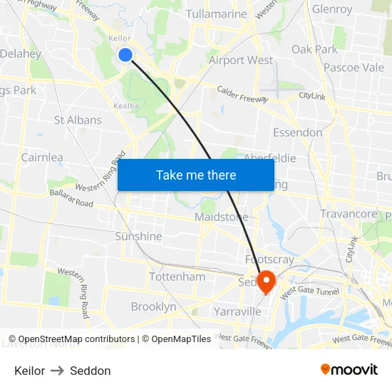 Keilor to Seddon map