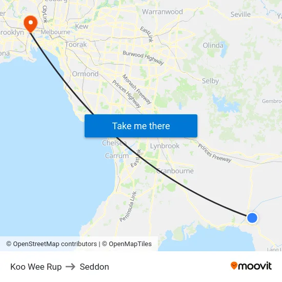 Koo Wee Rup to Seddon map