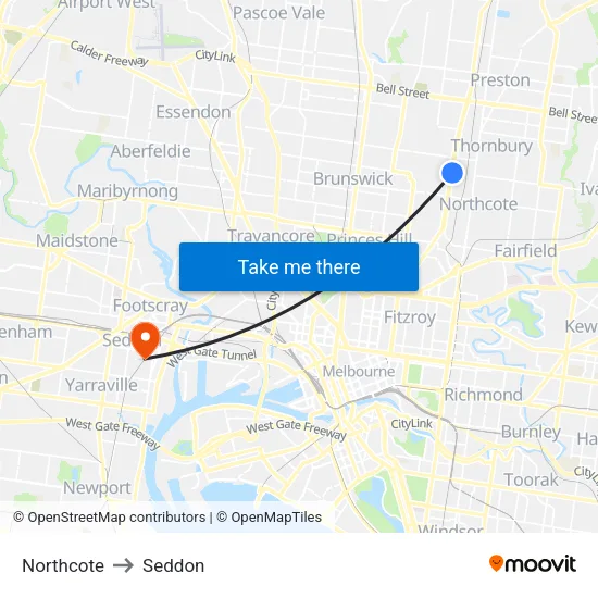 Northcote to Seddon map