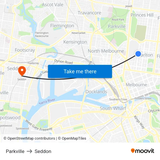 Parkville to Seddon map