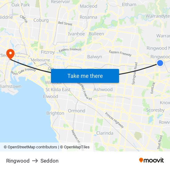 Ringwood to Seddon map