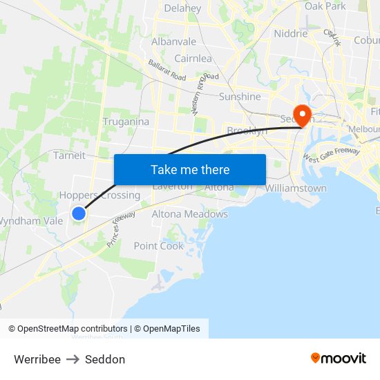 Werribee to Seddon map