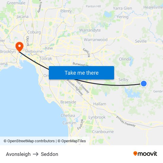 Avonsleigh to Seddon map