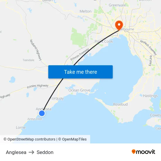Anglesea to Seddon map