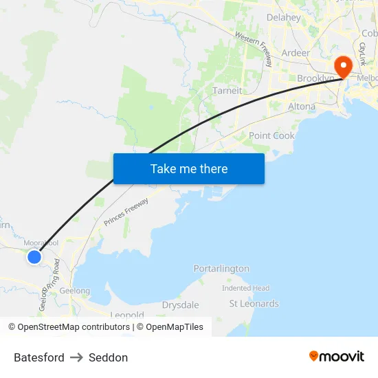 Batesford to Seddon map
