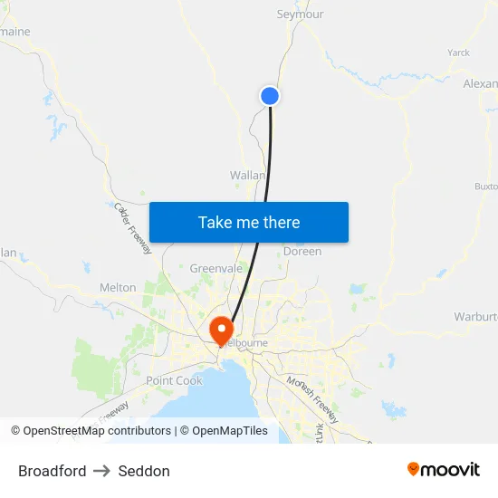Broadford to Seddon map