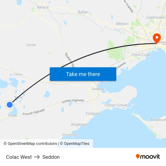 Colac West to Seddon map