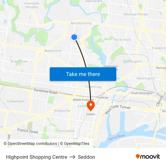 Highpoint Shopping Centre to Seddon map