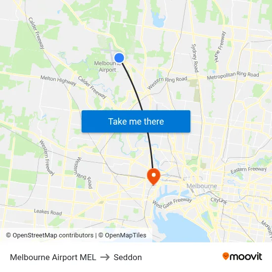 Melbourne Airport MEL to Seddon map