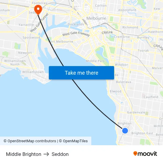 Middle Brighton to Seddon map