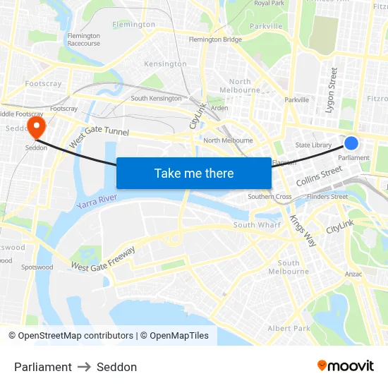 Parliament to Seddon map