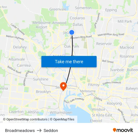 Broadmeadows to Seddon map