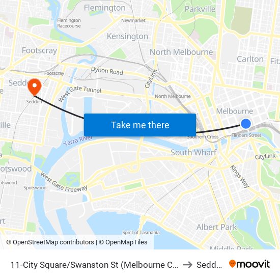 11-City Square/Swanston St (Melbourne City) to Seddon map