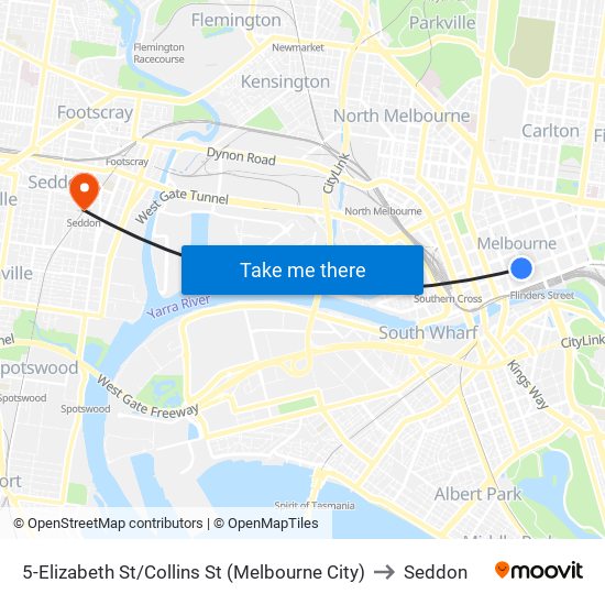 5-Elizabeth St/Collins St (Melbourne City) to Seddon map