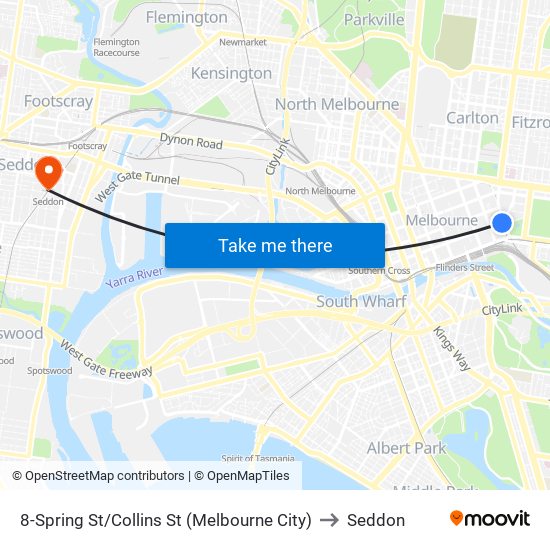 8-Spring St/Collins St (Melbourne City) to Seddon map