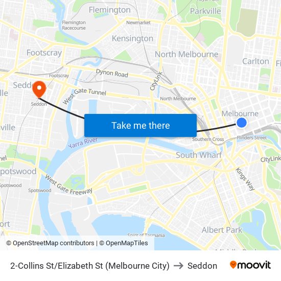 2-Collins St/Elizabeth St (Melbourne City) to Seddon map