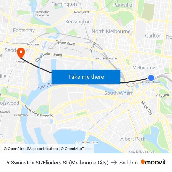5-Swanston St/Flinders St (Melbourne City) to Seddon map