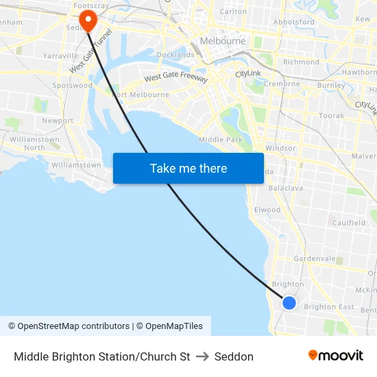 Middle Brighton Station/Church St to Seddon map