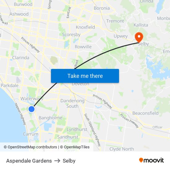 Aspendale Gardens to Selby map