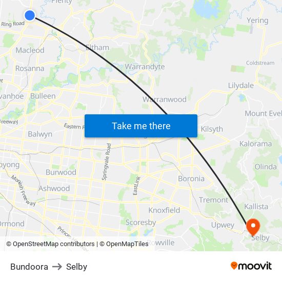 Bundoora to Selby map