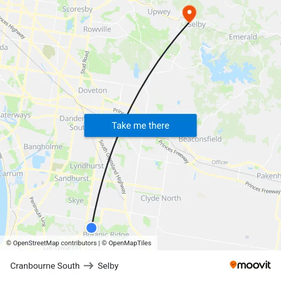 Cranbourne South to Selby map