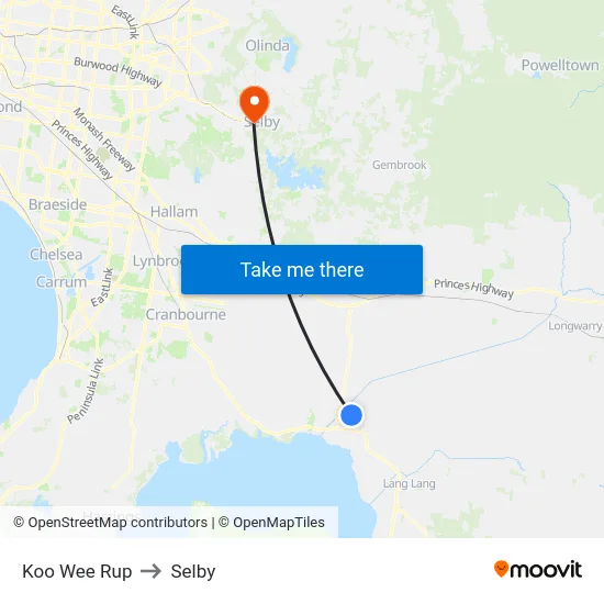 Koo Wee Rup to Selby map